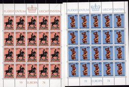 1974 Liechtenstein EUROPA CEPT EUROPE 20 Serie Di 2 Valori In 2 Minifogli MNH** Difettosi Scultura Sculpture Minisheets - 1974