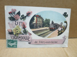 VITRY SUR SEINE (94) Carte Fantaisie Train Souvenir De - Vitry Sur Seine