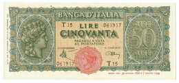 50 LIRE ITALIA TURRITA TESTINA 10/12/1944 SUP+ - Regno D'Italia - Altri