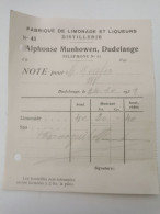 Facture, Fabrique De Limonade Et Liqueurs, Alphonse Munhowen, Dudelange 1932 - Luxemburgo