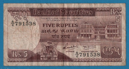 MAURITIUS 5 RUPEES 1985 # A/4 791538 P# 34 - Mauritius