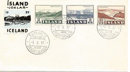 Iceland Island 1957 Landscapes, Mountains,  Snæfellsjökull, Eiriksjokull, Öræfajökull, Mi  316 - 318, FDC - Lettres & Documents