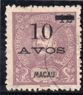 Macau, Macao, D. Carlos I Com Sobretaxa, 10 A S/ 12 A. Lilás, 1905, Mundifil Nº 140 Used - Usados