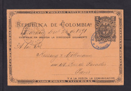 1892 - 2 C. Ganzsache (P 8) Ab Medelin Nach Paris - Colombia