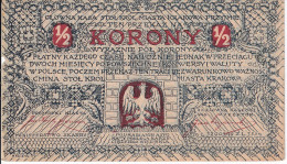 BILLETE DE POLONIA DE 1/2 KORONY DEL AÑO 1919 (BANK NOTE) - Pologne