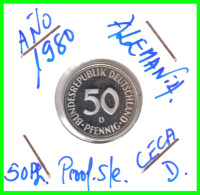 ALEMANIA -DEUTSCHLAND - GERMANY-MONEDA DE LA REPUBLICA FEDERAL DE ALEMANIA DE 50 Pfn. - DEL AÑO 1980 CECA-D-STTUCART - 50 Pfennig