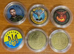 Ukraine - Set 3 Souvenir Coins X 1 Hryvna 2023 UNC K. Budanov, 2 Pcs X Military Intelligence Of Ukraine - Ukraine