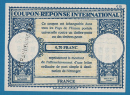 FRANCE ALSACE 0,70 FRANC International Reply Coupon Reponse Antwortschein STRASBOURG - Buoni Risposte