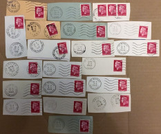 LOT DE 22 TIMBRES MARIANNE CHEFFER OBLITERATIONS PUBLICITAIRES A 0.40 ROUGES N° 1536 B - 1967-1970 Marianna Di Cheffer