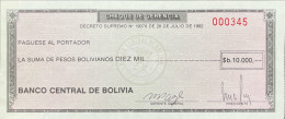 Bolivia 10.000 Pesos Bolivianos, P-173b (28.7.1982) - UNC - Serial Number 000345 - Bolivien