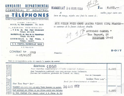 Facture  Annuaire Départemental Des TELEPHONES Du 26 Mars 1958 Marseille à Autocars CARBEL Toulouse - Other & Unclassified