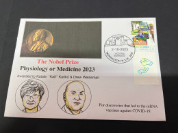 3-10-2023 (3 U 12) Nobel Medecine Prize Awarded In 2023 - 1 Cover - Australian COVID-19 Tab Stamp (postmarked 2-10-2022) - Other & Unclassified