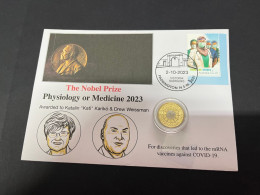 3-10-2023 (3 U 12) Nobel Medecine Prize Awarded In 2023 - 1 Cover -  COVID-19 Stamp + $2 Coin (postmarked 2-10-2022) - 2 Dollars