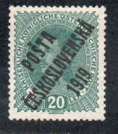 CZECH REPUBLIC REPUBBLICA CECA CZECHOSLOVAKIA CESKA CECOSLOVACCHIA 1919 AUSTRIAN STAMPS OVERPRINTED 20h MNH - Unused Stamps