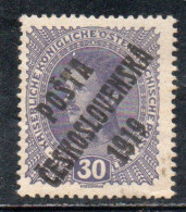 CZECH REPUBLIC REPUBBLICA CECA CZECHOSLOVAKIA CESKA CECOSLOVACCHIA 1919 AUSTRIAN STAMPS OVERPRINTED 30h MH - Unused Stamps