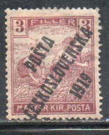 CZECH REPUBLIC REPUBBLICA CECA CZECHOSLOVAKIA CESKA CECOSLOVACCHIA 1919 HUNGARIAN STAMPS OVERPRINTED 3f MH - Ongebruikt