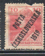 CZECH REPUBLIC REPUBBLICA CECA CZECHOSLOVAKIA CESKA CECOSLOVACCHIA 1919 HUNGARIAN STAMPS OVERPRINTED 10f MH - Unused Stamps