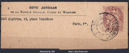 FRANCE BANDE JOURNAUX COTE JORDAAN TYPE BLANC 2c CAD DE PARIS 8 DU 28/10/1907 - 1900-29 Blanc