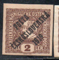 CZECH REPUBLIC REPUBBLICA CECA CZECHOSLOVAKIA CESKA CECOSLOVACCHIA 1919 AUSTRIA NEWSPAPER OVERPRINTED 2h MH - Unused Stamps
