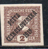 CZECH REPUBLIC REPUBBLICA CECA CZECHOSLOVAKIA CESKA CECOSLOVACCHIA 1919 AUSTRIA NEWSPAPER OVERPRINTED 2h MH - Unused Stamps