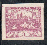CZECH REPUBLIC REPUBBLICA CECA CZECHOSLOVAKIA CESKA CECOSLOVACCHIA 1919 HRADCANY AT PRAGUE 3h MNH - Unused Stamps