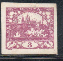 CZECH REPUBLIC REPUBBLICA CECA CZECHOSLOVAKIA CESKA CECOSLOVACCHIA 1918 1919 HRADCANY AT PRAGUE 3h MNH - Unused Stamps