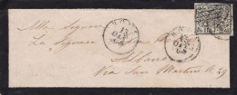 1852 Stato Pontificio, 2 Baj Verde Oliva N. 3 Su Lettera Da Roma Per Albano - Etats Pontificaux
