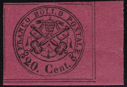 1867 Stato Pontificio, N. 18 20 Cent. Rosso Indiano MNH/** ANGOLO DESTRO - Etats Pontificaux