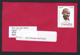 Portugal: Cover To Netherlands, 1 Stamp, Mahatma Gandhi, History (vague Cancel, Ugly Postcode Sorting Label) - Storia Postale