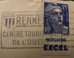 Lettre + Timbre Pub Publicitaire Gandon 886. Excel. Publicité Carnet Réclame. Bande. Rennes - Cartas & Documentos