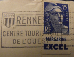 Lettre + Timbre Pub Publicitaire Gandon 886. Excel. Publicité Carnet Réclame. Bande. Rennes - Storia Postale