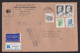 Yugoslavia: Registered Cover To USA, 1976, 5 Stamps, Tito, R-label, Cancel Customs Control? (minor Damage At Back) - Storia Postale