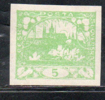 CZECH REPUBLIC REPUBBLICA CECA CZECHOSLOVAKIA CESKA CECOSLOVACCHIA 1918 1919 HRADCANY AT PRAGUE 5h MH - Unused Stamps