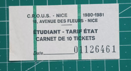 FRANCE BUS TICKET C.R.O.U.S. - NICE 1981 - Europa