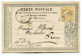 !!! CARTE PRECURSEUR CERES CACHET ET GC 1085 DE COMBLES (SOMME) 1878 - EN L'ETAT - Precursor Cards