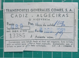 SPAIN BUS TICKET CADIZ TORREMOLINOS 1991 - Europa