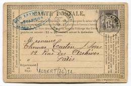!!! CARTE PRECURSEUR TYPE SAGE CACHET D'ALBERT (SOMME) 1878 - Precursor Cards