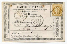 !!! CARTE PRECURSEUR CERES CACHET ET GC 344 DE LA BASTIDE ROUAIROUX (TARN) 1875 - EN L'ETAT - Precursor Cards