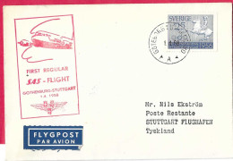 SVERIGE - FIRST REGULAR FLIGHT SAS FRON GOTHENBURG TO STUTTGART *1.4.1956* ON OFFICIAL COVER - Brieven En Documenten