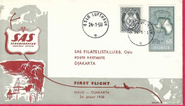 NORGE - FIRST FLIGHT SAS FROM OSLO TO DJAKARTA *24.1.58* ON OFFICAL COVER - Storia Postale
