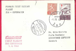 FINLAND - FIRST FLIGHT FINNAIR FROM ABO/TURKU TO KOBENHAVN *1.4.60* ON OFFICAL COVER - Storia Postale