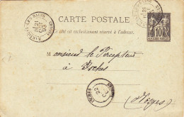 ENTIER POSTAL SAGE CARTE POSTALE De 1893 Cachet Martigny à Isches Vosges - Larché Thérèze à Goichon Percepteur Impôts - Vorläufer