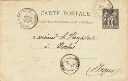 ENTIER POSTAL SAGE CARTE POSTALE De 1893 Cachet Martigny à Isches Vosges - Larché Thérèze à Goichon Percepteur Impôts - Voorloper Kaarten