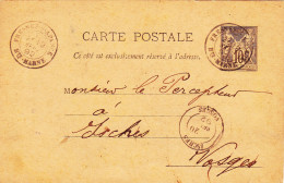 ENTIER POSTAL SAGE CARTE POSTALE De 1892 Cachet Fresnes Sur Apance 52 à Isches 88 Vosges - à Goichon Percepteur Impôts - Cartes Précurseurs