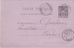 ENTIER POSTAL SAGE CARTE POSTALE De 1887 Cachet Lamarche 88 à Isches 88 Vosges - Roederer à Goichon Percepteur Impôts - Voorloper Kaarten