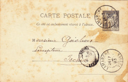 ENTIER POSTAL SAGE CARTE POSTALE De 1893 Cachet Lamarche 88 à Isches 88 Vosges - Roederer à Goichon Percepteur Impôts - Cartes Précurseurs