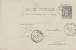 ENTIER POSTAL SAGE CARTE POSTALE De 1893 Cachet Jonvelle 70 à Isches 88 Vosges - Beaudy à Goichon Percepteur Impôts - Precursor Cards