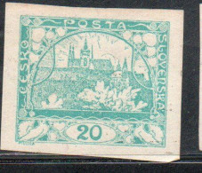 CZECH REPUBLIC REPUBBLICA CECA CZECHOSLOVAKIA CESKA CECOSLOVACCHIA 1918 1919 HRADCANY AT PRAGUE 20h MH - Unused Stamps