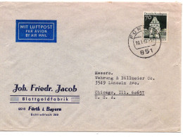70233 - Bund - 1968 - 70Pfg Gr.Bauten EF A LpBf FUERTH -> Chicago, IL (USA) - Briefe U. Dokumente