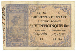 25 LIRE BIGLIETTO DI STATO REGNO UMBERTO I ITALIA TURRITA 21/07/1895 QBB - Regno D'Italia – Other